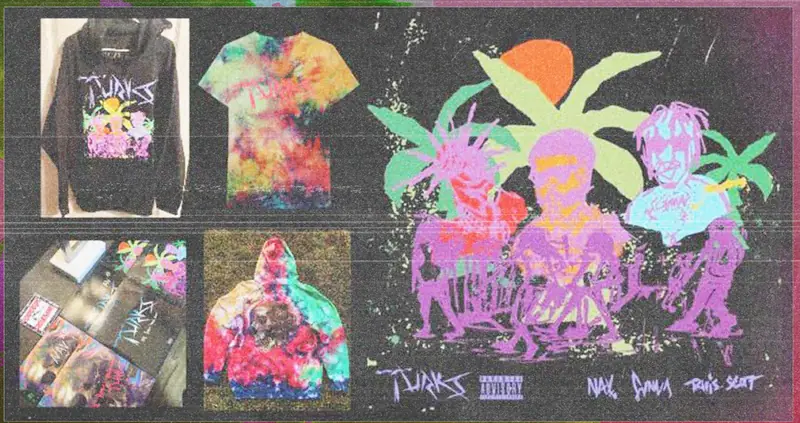 Turks merch: a black hoodie, tie-dye tees and signed vinyl